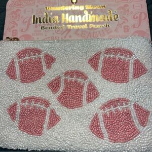 Indie Handmade Pink and White Beaded Travel Pouch